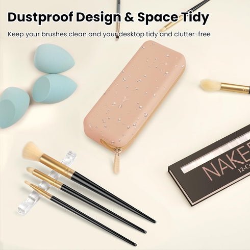 Travel Makeup Brush Holder,Silicone Makeup Brush Holder,Makeup Brush Bbag,BPA free Travel Accessories7.9 x 3.15 x 1.18 inches(Shell powder)...