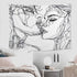 Ruibo Abstract Sketch Art Wall Hanging - Kissing Couple Tapestry, Beach Throw (W:59" H:51")...