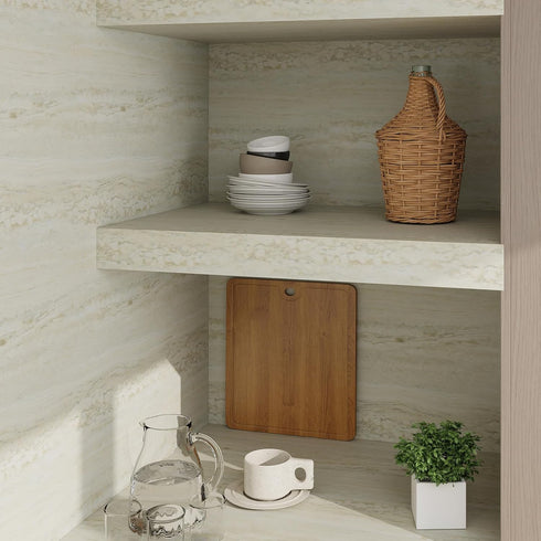 Marble Contact Paper for Countertops Cover - 15.7"X118" Beige Travertine Peel and Stick Wallpaper - Removable Self Adhesive Thick Granite Vinyl Fi...