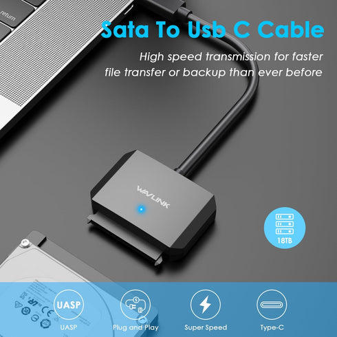 SATA to USB C Adapter Cable,USB to SATA III Hard Drive Converter,External Connector for 2.5" 3.5" SSD/HDD, Support UASP, Trim, S.M.A.R.T, Auto-Sle...