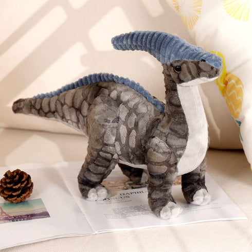 Dinosaur Plush Toy, 16" Parasaurolophus Stuffed Animal Throw Plushie Pillow Doll, Soft Grey Fluffy Friend Hugging Cushion - Present for Every Age ...