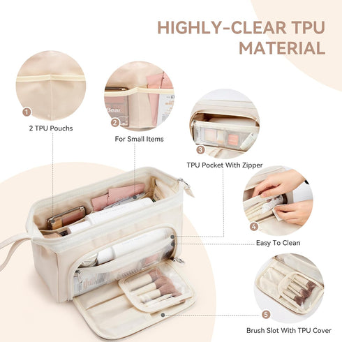 WLLWOO WLLWOO Travel Make Up Bags-Double Layer Cosmetic Bag Waterproof Large Wide-Open Organizer For Women Toiletry Cosmetic Bag For Toiletries Ac...