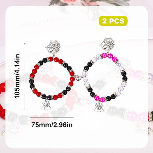 2pcs Spider Friendship Bracelet, Magnetic Matching Bracelets With Energy Stone Beads, Stretch Bracelets With Spider Charm For Couple, Halloween, V...