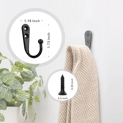 15Pcs Black Wall Mounted Coat Hooks, Hanger Hook with 30 Pieces Screws for Hanging Hat, Towel, Key, Robe, Coats, Scarf, Bag, Cap, Coffee Cup, Mugs...