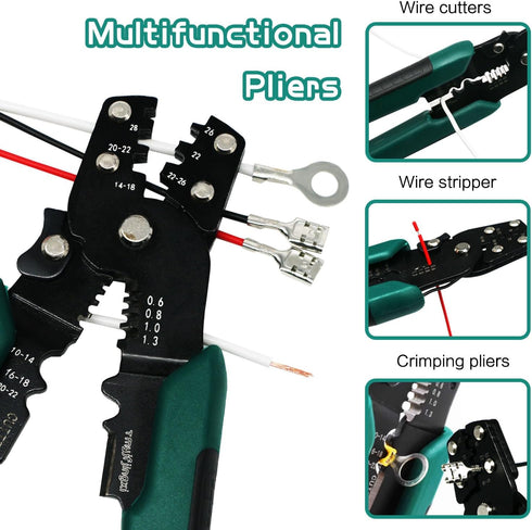 Wire Connectors Crimping Tool 22-10AWG Multifunctional Stripping Crimping Pliers with Stripper Cutter Terminal Crimper and Stripper Electrical Cri...
