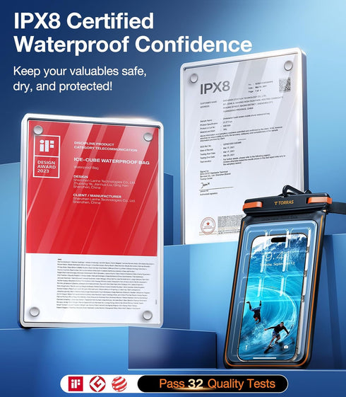 TORRAS IPX8 Waterproof Phone Pouch Floating, Underwater Screen Touchable, Waterproof Phone Case with Lanyard for iPhone 15 Pro Max 14 13 12 Galaxy...