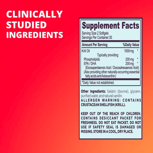 Premium 1000mg Antarctic Krill Oil - Rich in Omega-3, EPA, DHA for Heart, Brain & Joint Health - Pure Astaxanthin Blend, No Fishy Aftertaste...