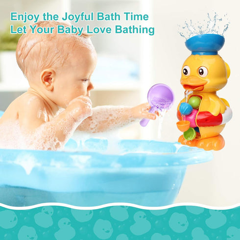 Bath Bathtub Toys for Toddlers 1 2 3 Years Old | Duck Bathtub Toys with Rotatable Waterwheel/Eyes | Bathroom Strong Suckers Water Scoop Fun Bath T...