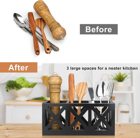 Ayiaren Wooden Silverware Holder Flatware Utensil Caddy Cutlery Holder Wood Silverware Organizer Bin Storage Containers for Kitchen Countertop, Fo...