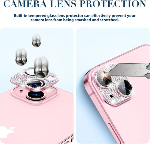 Goton Bling Metal Camera Cover for iPhone 15/15 Plus Camera Lens Protector, Tempered Glass Screen Protector Glitter Diamond Accessories for 15Plus...