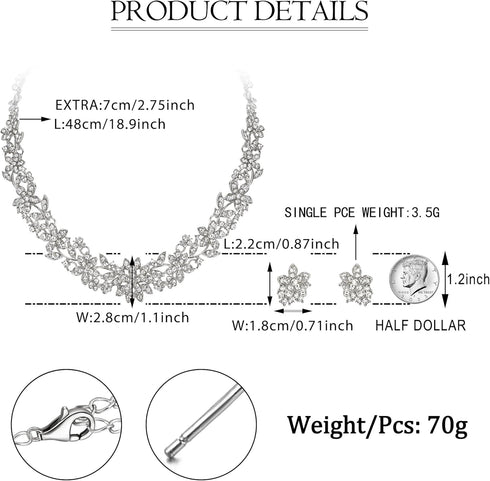 EVER FAITH Bridal Austrian Crystal Jewelry Set, Elegant Cluster Flower Leaf Necklace Earrings Set for Women...