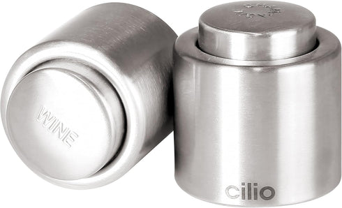 Cilio Wine & Champagne Bottle Stopper Set of 2 - Wine Vacuum Sealer Pump - Champagne Stopper...