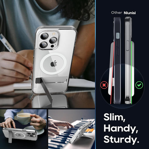 Magnetic Case for iPhone 15 Pro Max Case with Stand, Slim Kickstand with Screen Protector Compatible with Magsafe Shockproof Crystal Clear Cases P...