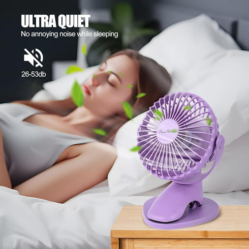 Portable Clip Fan Battery Operated,3 Speeds USB Rechargeable Mini Table Fan with Strong Airflow,360°Rotation Ultra Quiet Personal Desk Fan for Hom...