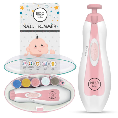 B?DO Baby Nail Trimmer File Electric-Safe Baby Nail Clippers,Manicure Kit for Newborn Toddler and Kids,12 Grinding Heads and LED Light, Pink or Bl...