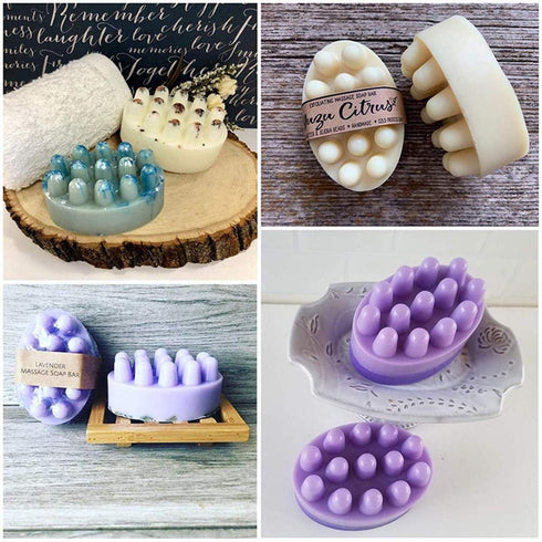 Silicone Soap Mold, 4 Cavity Oval Massage Soap Mould Cookie Chocolate Cake Mold Tray for DIY Homemade Craft (Pink)...