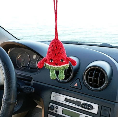 Watermelon Handmade Crochet Car Rear View Mirror Holder, Hanging Accessories Ornaments Car Pendant Charm Decor, for Watermelon Lovers. (Car Access...