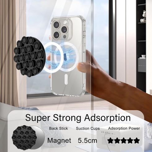 Magnetic Suction Cup Phone Mount, Suction Cup Phone Mount for Mirror Compatible with iPhone MagSafe Phone Case Silicone Suction Cup Phone Grip Hol...