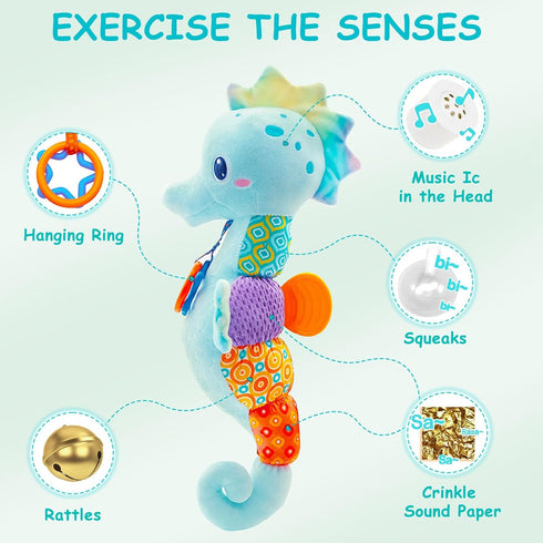 Baby Toys 0-6 Months,Infant Musical Stuffed Animals Soft Toy with Bright Colors,Crinkle Sound Paper, Multi-Textures & Rattles,Baby Newborn Toys fo...