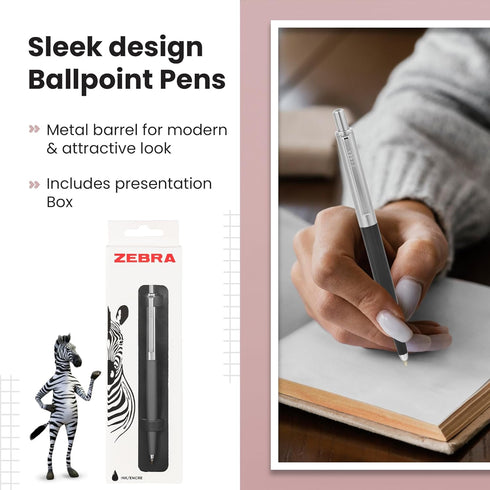 Zebra Pen 901 Grey Retractable Ballpoint Pen, Premium Barrel, Medium Point, 1.0mm, Black Ink, 1-Pack, 83751...