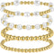 4 Pcs Pearl Gold Bracelet Stack Gold Plated Dainty Gold Pearl Bracelet Stackable Stretch Bead Ball Bracelet Set Bohemian Gold Beaded Bracelets Jew...