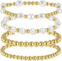 4 Pcs Pearl Gold Bracelet Stack Gold Plated Dainty Gold Pearl Bracelet Stackable Stretch Bead Ball Bracelet Set Bohemian Gold Beaded Bracelets Jew...