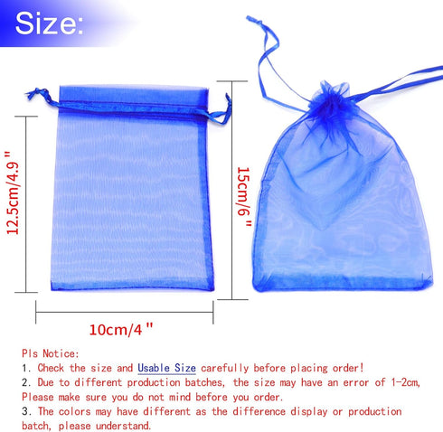 50Pcs Organza Bags 4x6 Inches, Royal Blue Sheer Drawstring Baby Shower Favor Bags Mesh Jewelry Pouches Wedding Candy Gift Bags...
