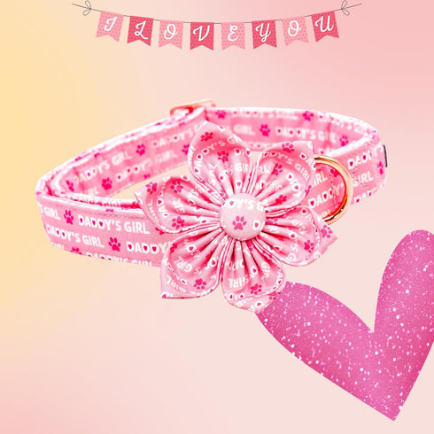 Lionheart glory Valentine's Day Dog Collar with Flower Dog Collar for Large Dogs, Pink Dog Collar with Bowtie Spring Dog Collar Pet Collar flowers...