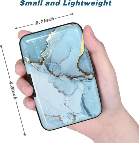 Credit Card Holder, Mini Aluminum Card Wallet RFID Blocking Slim Metal Hard Card Case for Women Men, Blue Marble...