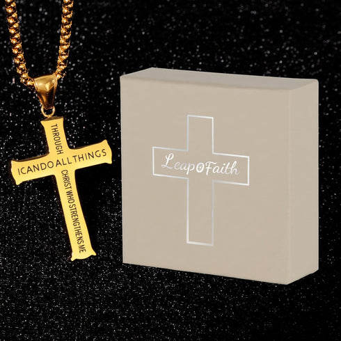 Cross Pendant for Car Rear View Mirror Decor Hanging Ornament Stainless Steel Lord's Prayer Cross Necklace Men Boys Christian Gift, Gold...