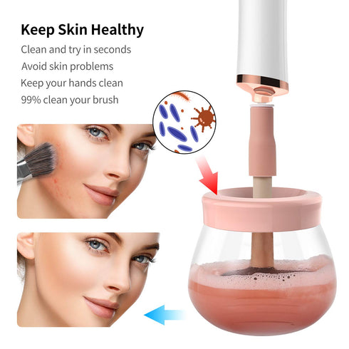 Senbowe Upgraded Makeup Brush Cleaner and Dryer Machine, Electric Cosmetic Automatic Brush Spinner with 8 Size Rubber Collars, Wash and Dry in Sec...