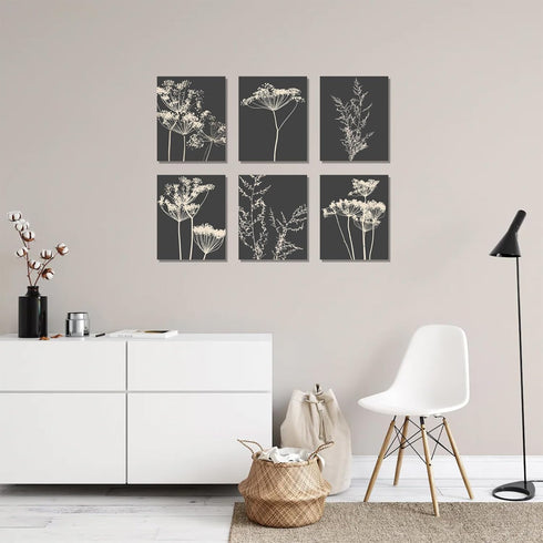Botanical Wall Art Set of 6, Minimalist Abstract Botanical Prints Leaf Plant Wall Decor Canvas Painting, Boho Farmhouse Floral Botanical Wall Deco...