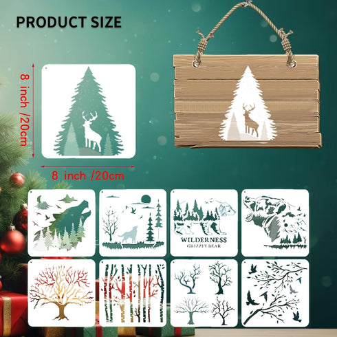 Forest Deer Stencils for Painting on Wood,16 Pcs Forest Mountain Tree Moon Animal Spray Paint Stencil for Wood Buring,Drawing Stencils for Crafts ...