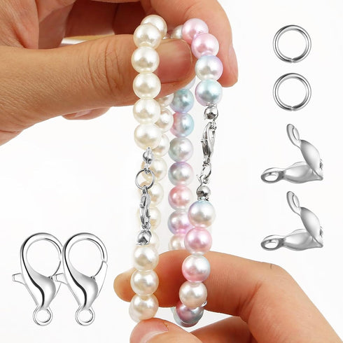 1250 Pcs Jewelry Making Accessories Set Includes 150 Pieces Lobster Claw Clasps 300 Pieces Bead Tips Knot Covers and 800 Pieces Open Jump Ring Con...