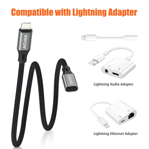 AGVEE [2 Pack 3.3ft Extension Cable Braided Female to Male Lightning Extender Cord Compatible with iPhone Pad Charger, Data Sync Video Audio & Cha...