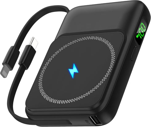 2024 Version 10000mAh Magnetic Wireless Portable Power Bank Charger, LED Display 20W PD Fast Charging Battery Pack, Built in Cables Phone Charger ...