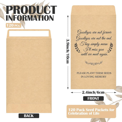 120 Pack Memorial Coin Envelopes Funeral Favors Kraft Small Coin Envelopes Plant Small Flower Packets Celebration of Life Small Envelopes for Fune...