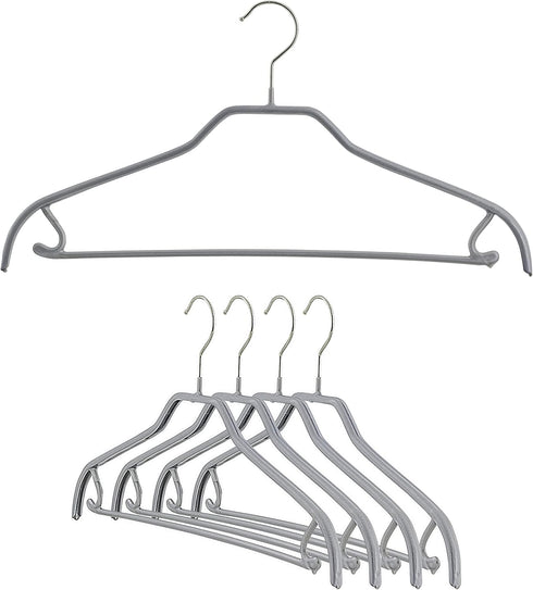MAWA by Reston Lloyd Silhouette Series Non-Slip Space Saving Clothes Hanger with Bar & Hook for Pants and Skirts, Style 41/FRS, Set of 5, Silver...