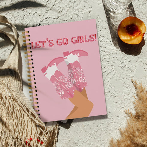 Preppy Pink College Ruled Spiral Notebook Journal, Let’s Go Girls, Pink Preppy Boots Cowgirls Hardcover Spiral Notebook Journals for Girls School ...