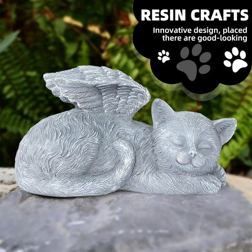 Cherish Your Feline Companion's Memory with The Angel Memorial Statue - Outdoor Garden Resin Sleeping Statue with Wings-Resin and Stone Memorial G...