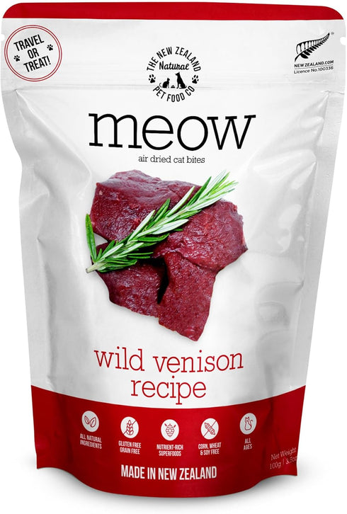 Meow Air Dried Cat Food - Venison Recipe, High Protein Dry Cat Food, Use as a Complete Diet, Topper, Mixer, or as Cat Training Treats, All Life St...