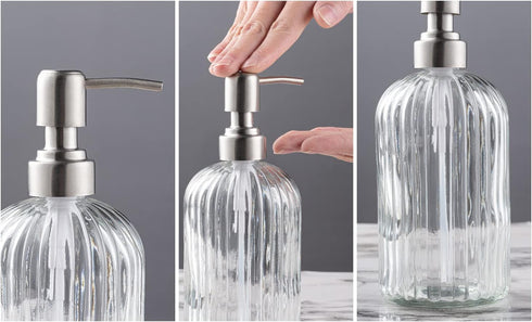Easy-Tang Glass Hand Soap Dispenser Silver Pump Refillable Dish Shampoo Lotion Bottle with Brushed Bathroom Kitchen Decor 18 OZ...