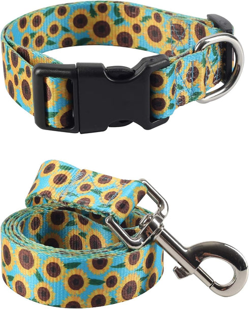 2PCS Sunflower Dog Collars and Pet Floral Leash Set Puppy Adjustable Collars for Small Medium Large Dogs Boys Girls (Large)...