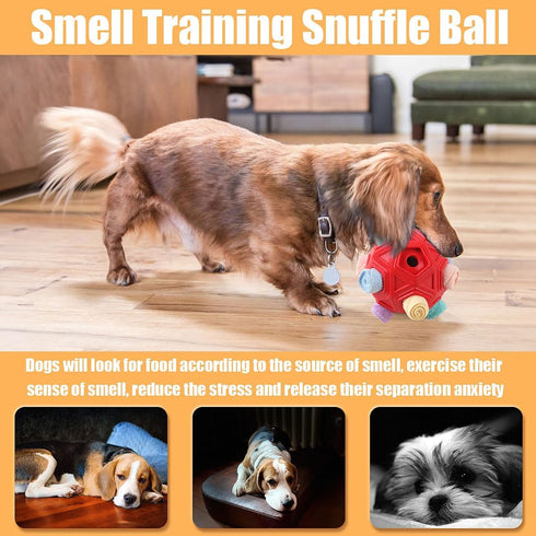 Dog Snuffle Ball-Interactive Puzzle Dog Toys Encourage Natural Foraging Skills Slow Feeder for Training and Stress Relief, Cloth Strip Hiding Food...