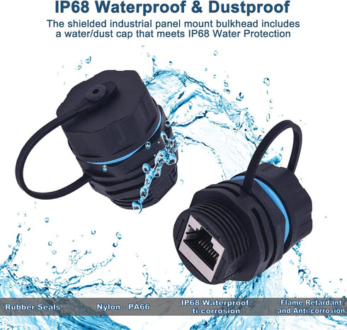 Waterproof CAT6 RJ45 Panel Mount Coupler,Lonlonty IP68 Shielded Industrial Panel Mount Bulkhead Ethernet LAN Pass Through Connector,Female to Fema...