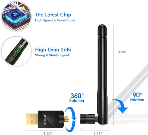 EDUP AC600M USB WiFi Adapter for PC, Wireless USB Network Adapters Dual Band 2.4G/5.8Ghz Wi-Fi Dongle Antenna for Laptop Desktop Compatible Window...