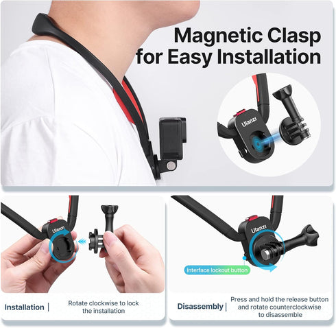 Magnetic Neck Holder Mount for Gopro - ULANZI Go Quick II POV Necklace Mount Quick Release Hands Free Mounting Attachments Vlog Aceessories for Go...