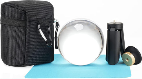 Crystal Ball Photography 80mm K9 Clear Lens Ball Sphere with Mini Tripod Base Stand Decorative Glass Props Ball with Padded Shockproof Sleeve Bag ...