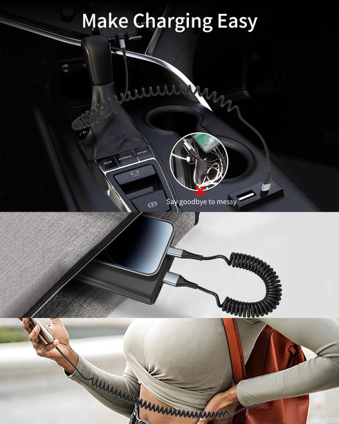 Coiled Lightning Cable, 2 Pack Coiled iPhone Charger Cable for Car Short Retractable iPhone Lightning Cable Compatible with Apple CarPlay iPhone 1...