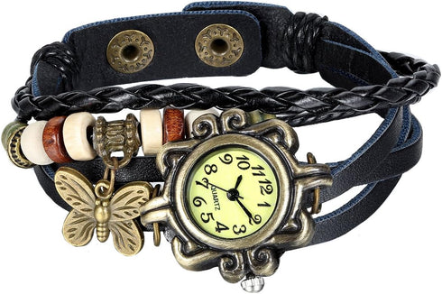 JewelryWe Women Quartz Bracelet Watch Fashion Weave Wrap Around Leather Wrist Watch Classic Bracelet Watch for Valentine’s Day...